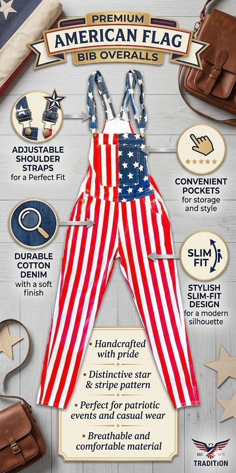 Women American Flag Bib Overalls Jumpsuit – Slim Fit Patriotic Striped Coveralls, Casual Denim Dungarees, Festival Outfit Stylish Women Romper - Small