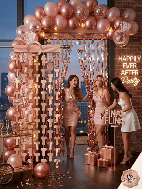 Bachelorette Party Curtains Rose Gold Foil Banner – Funny Bridal Shower Decorations, Adult Party Backdrop, Hen Night Decor, Girls Night Photo Booth Curtain, Naughty Party Supplies