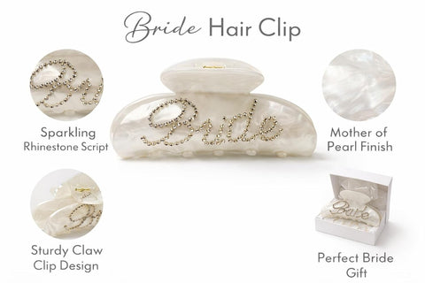 Bride Hair Claw Clip with Sparkling Design – Elegant Bridal Hair Accessory for Wedding, Bachelorette Party, Bridal Shower, Engagement & Honeymoon Gift
