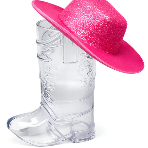 Western Disco Boot Shot Glasses w/ Glitter Hat – Mini Cowboy Boot Cups 10 Pack
