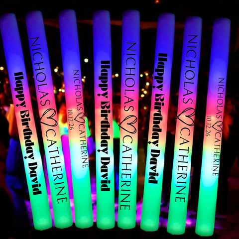 Customized Foam LED Glow Sticks Wedding Favors 40 Pack – Light Up Party Supplies, LED Glow Sticks Personalized Light Up Foam Sticks, Custom Text