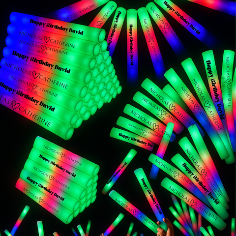 Customized Foam LED Glow Sticks Wedding Favors 40 Pack – Light Up Party Supplies, LED Glow Sticks Personalized Light Up Foam Sticks, Custom Text