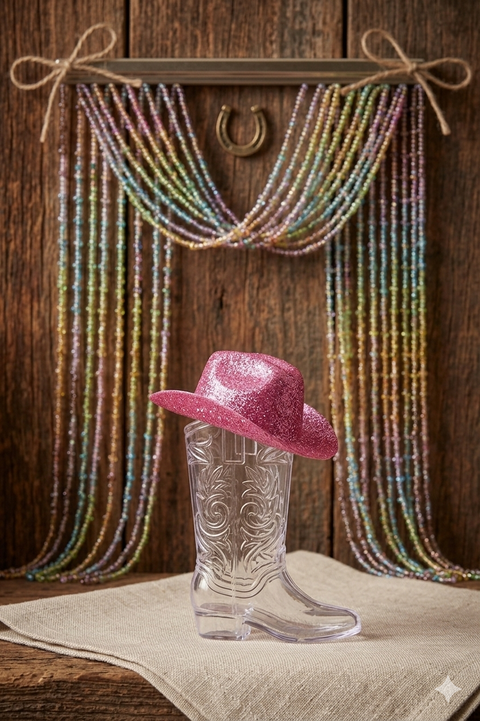 Cowboy Boot Shot Glasses with Hats + Western Curtain Bundle Party Decor Set
