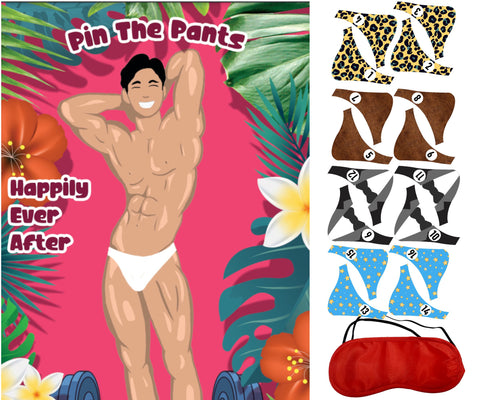 Bachelorette Party Game Pin The Pants On The Hunk Reusable Game Stickers/Unltra Soft Blindfold Bachelorette Party Decor Bridal Shower Game