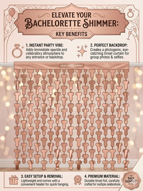 Bachelorette Party Curtains Rose Gold Foil Banner – Funny Bridal Shower Decorations, Adult Party Backdrop, Hen Night Decor, Girls Night Photo Booth Curtain, Naughty Party Supplies