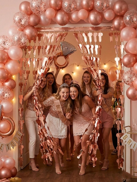 Bachelorette Party Curtains Rose Gold Foil Banner – Funny Bridal Shower Decorations, Adult Party Backdrop, Hen Night Decor, Girls Night Photo Booth Curtain, Naughty Party Supplies
