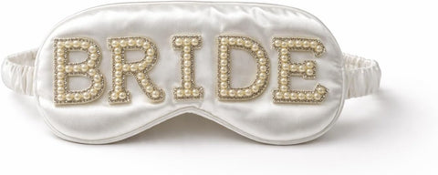 Bride Eye Mask White Pearl Design – Soft Fabric Sleep Mask for Wedding, Bridal Shower, Bachelorette Party, Honeymoon Relaxation & Travel Gift
