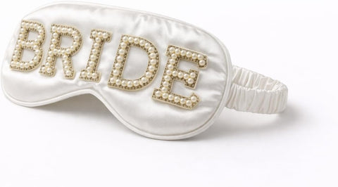 Bride Eye Mask White Pearl Design – Soft Fabric Sleep Mask for Wedding, Bridal Shower, Bachelorette Party, Honeymoon Relaxation & Travel Gift
