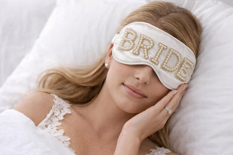 Bride Eye Mask White Pearl Design – Soft Fabric Sleep Mask for Wedding, Bridal Shower, Bachelorette Party, Honeymoon Relaxation & Travel Gift