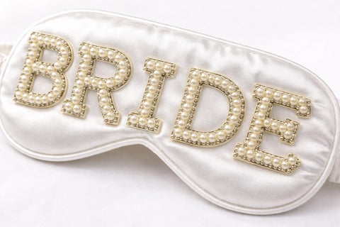 Bride Eye Mask White Pearl Design – Soft Fabric Sleep Mask for Wedding, Bridal Shower, Bachelorette Party, Honeymoon Relaxation & Travel Gift