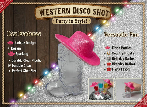 Western Disco Boot Shot Glasses – Mini Plastic Cowboy Boot Glass 10 Pack