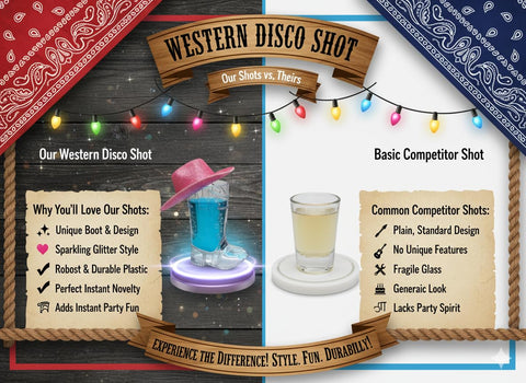 Western Disco Glitter Cowboy Hats – Mini Plastic Decor Hats for Shot Glasses 10P