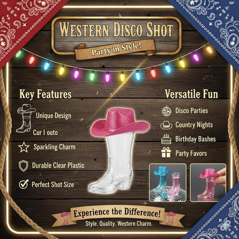 Western Disco Boot Shot Glasses – Mini Plastic Cowboy Boot Glass 10 Pack