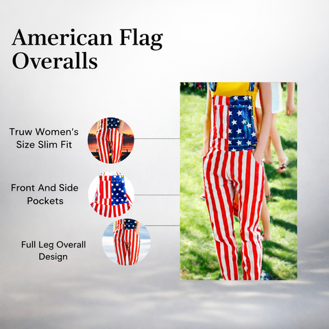 Women American Flag Bib Overalls Jumpsuit – Slim Fit Patriotic Striped Coveralls, Casual Denim Dungarees, Festival Outfit Stylish Women Romper - Small