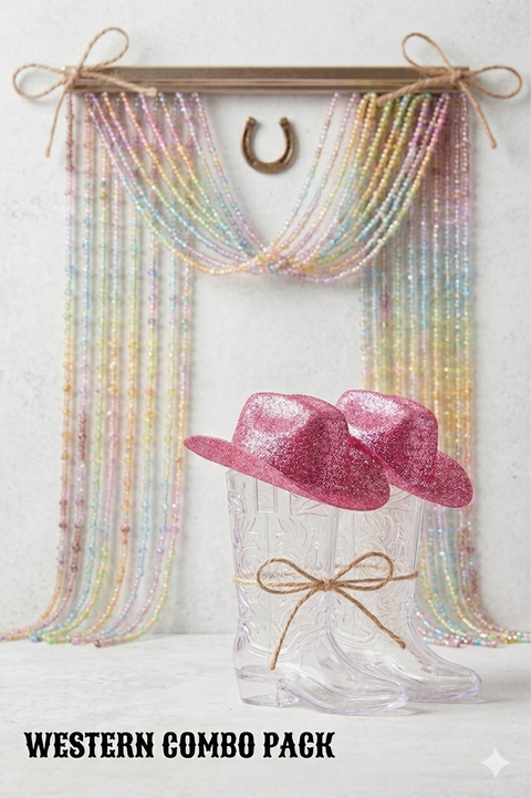 Cowboy Boot Shot Glasses with Hats + Western Curtain Bundle Party Decor Set